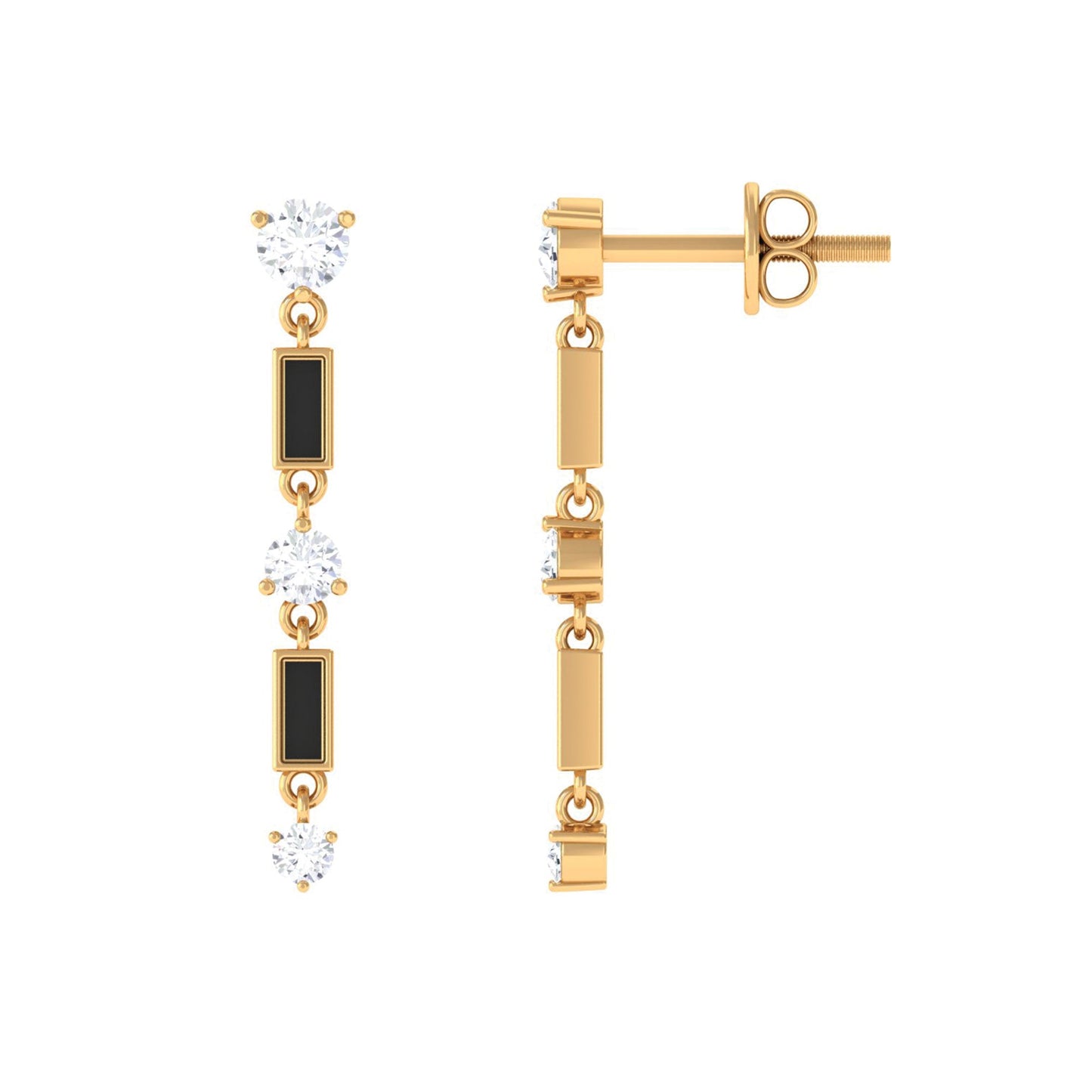 0.50 CT Moissanite Dangle Earrings with Black Enamel