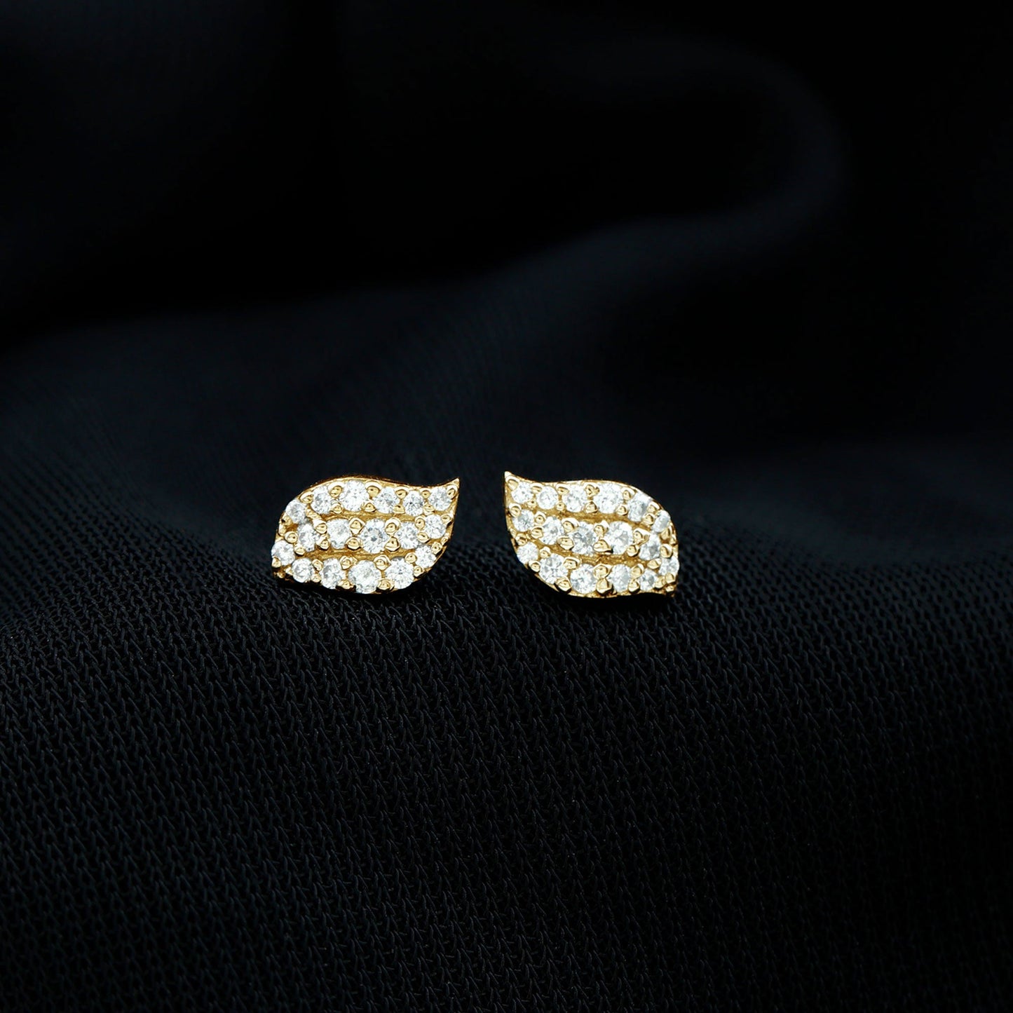 Cubic Zirconia Leaf Stud Earrings in Pave Setting