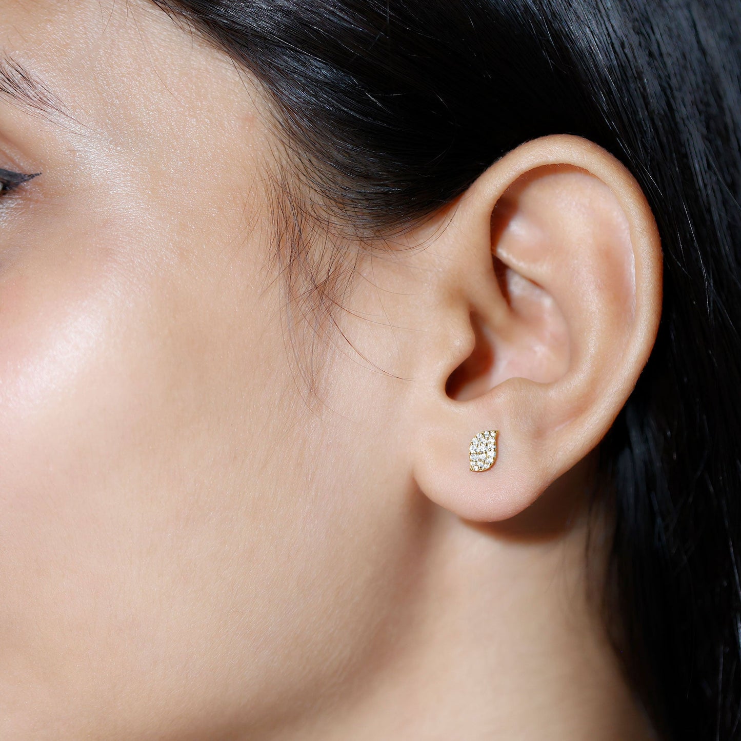 Cubic Zirconia Leaf Stud Earrings in Pave Setting