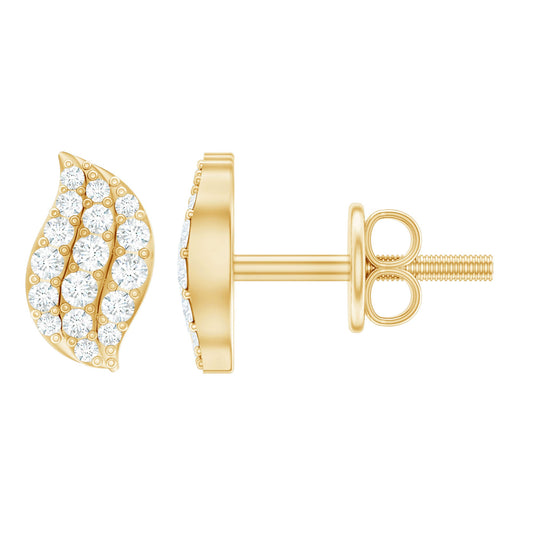 1/4 CT Certified Moissanite Leaf Stud Earrings in Pave Setting