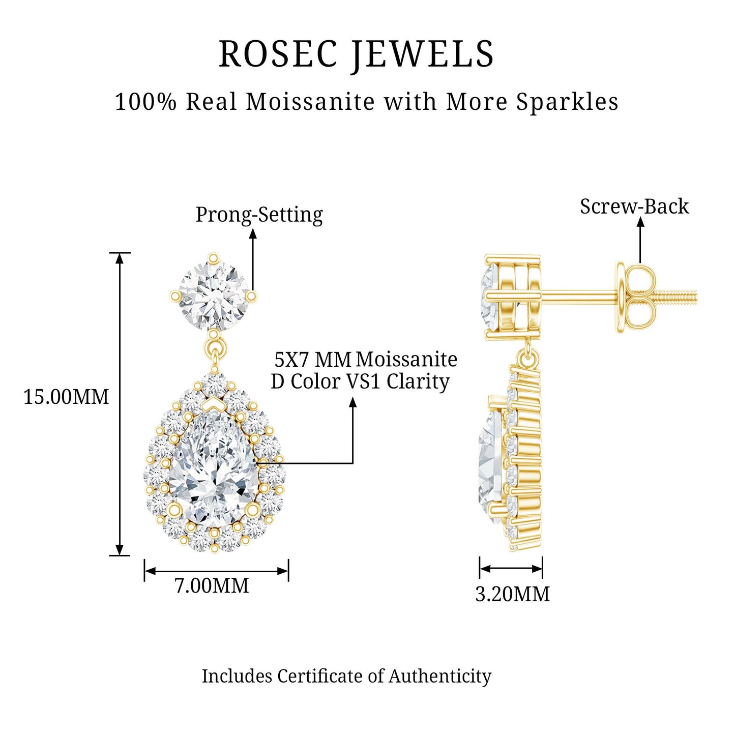 2.50 CT Moissanite Bridal Dangle Earrings in Prong Setting