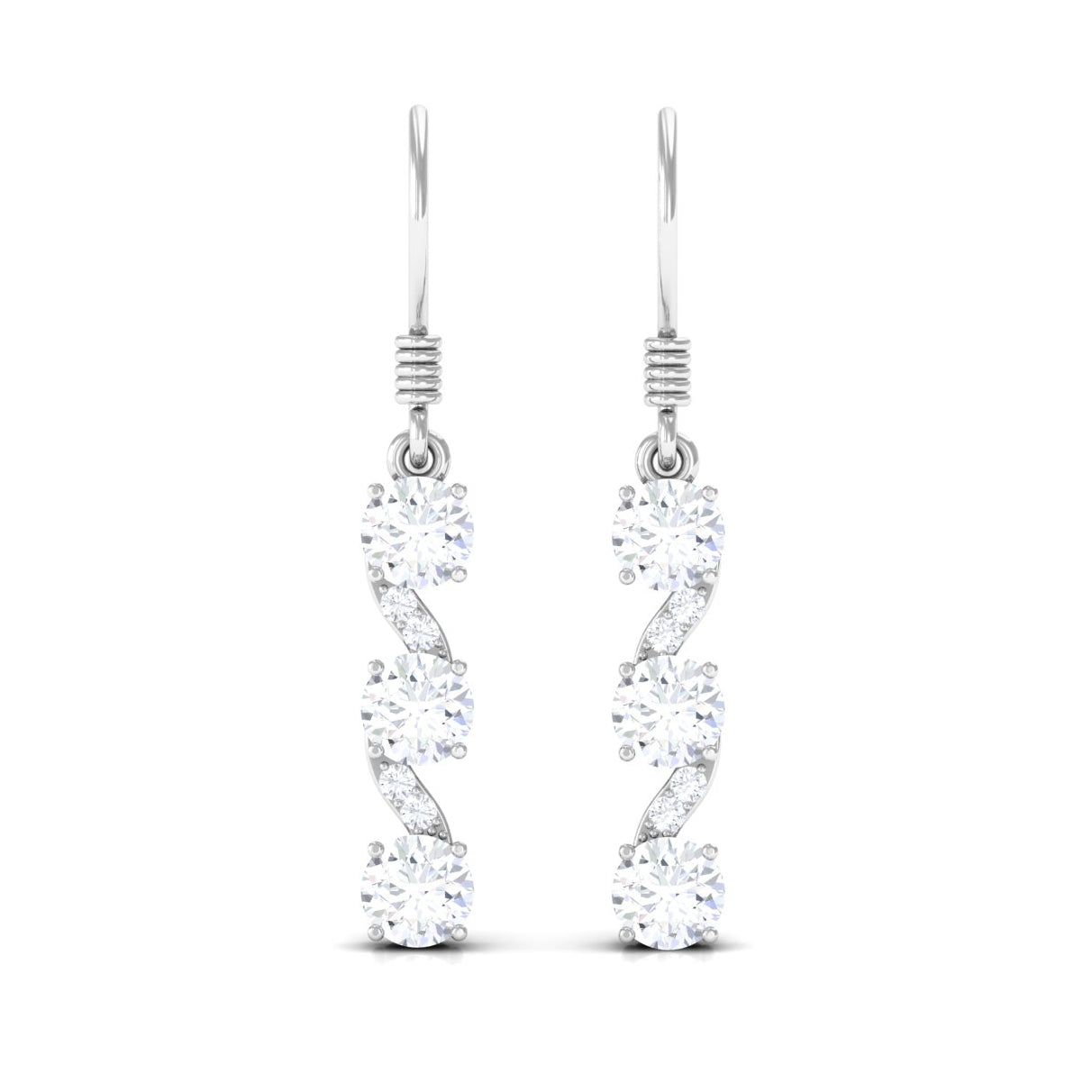 2 CT Round Moissanite Three Stone Dangle Drop Earrings
