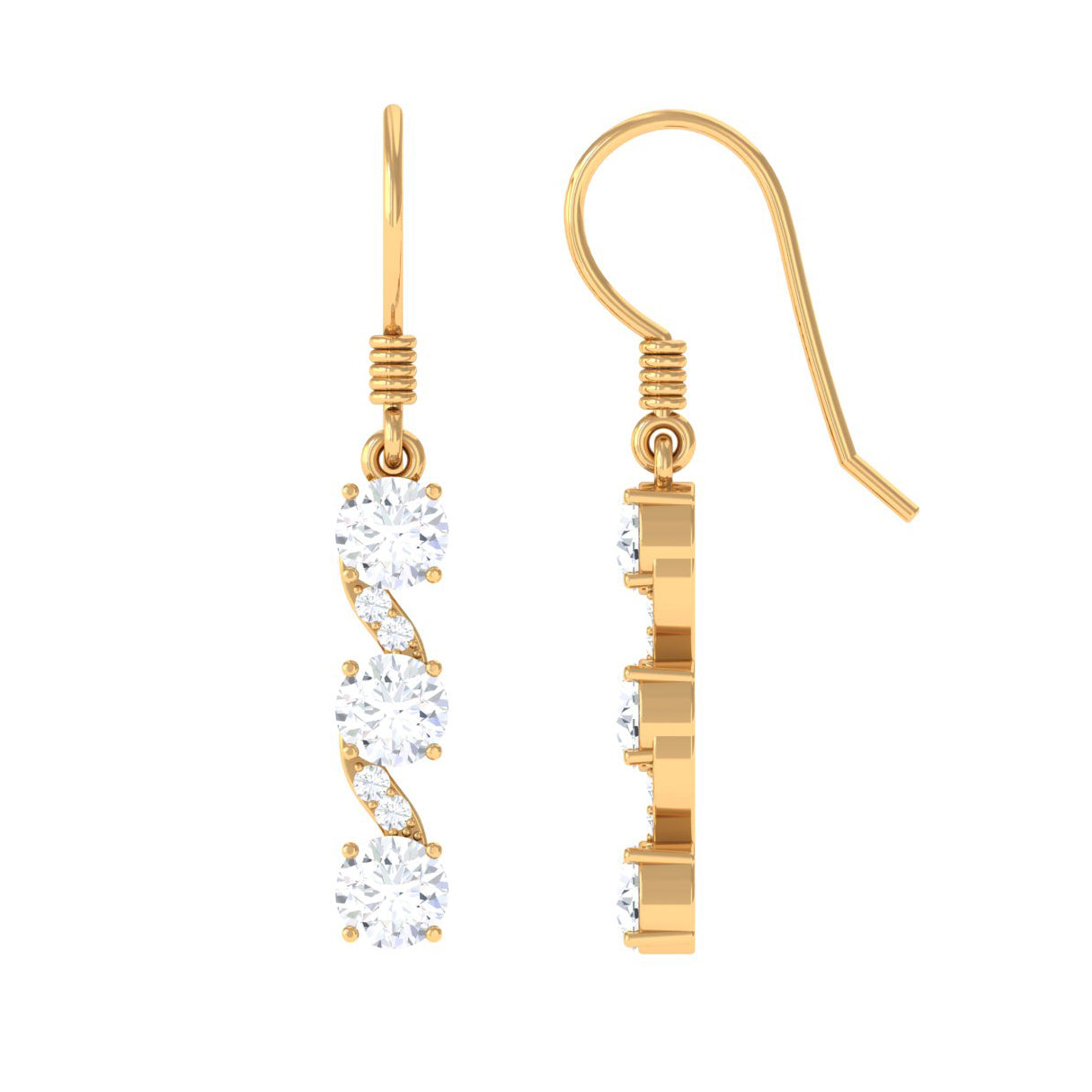 2 CT Round Moissanite Three Stone Dangle Drop Earrings