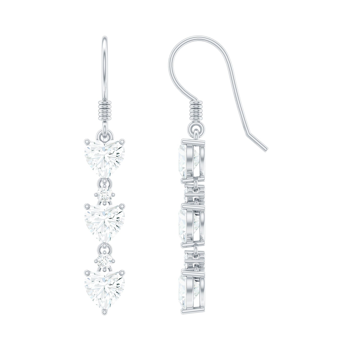 2 CT Heart and Round Shape Moissanite Dangle Earrings