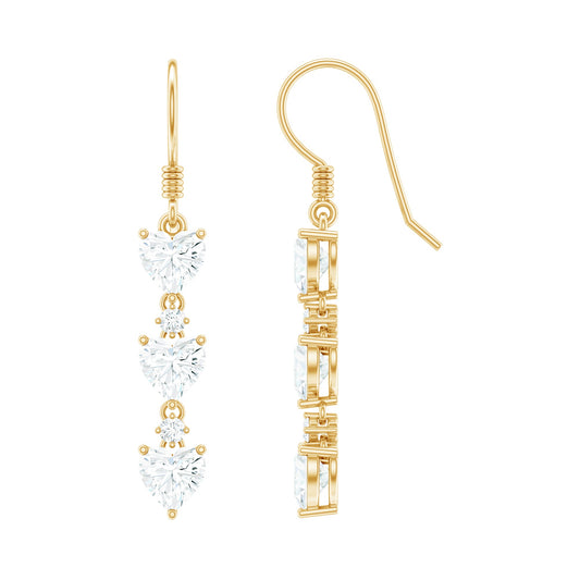 2 CT Heart and Round Shape Moissanite Dangle Earrings