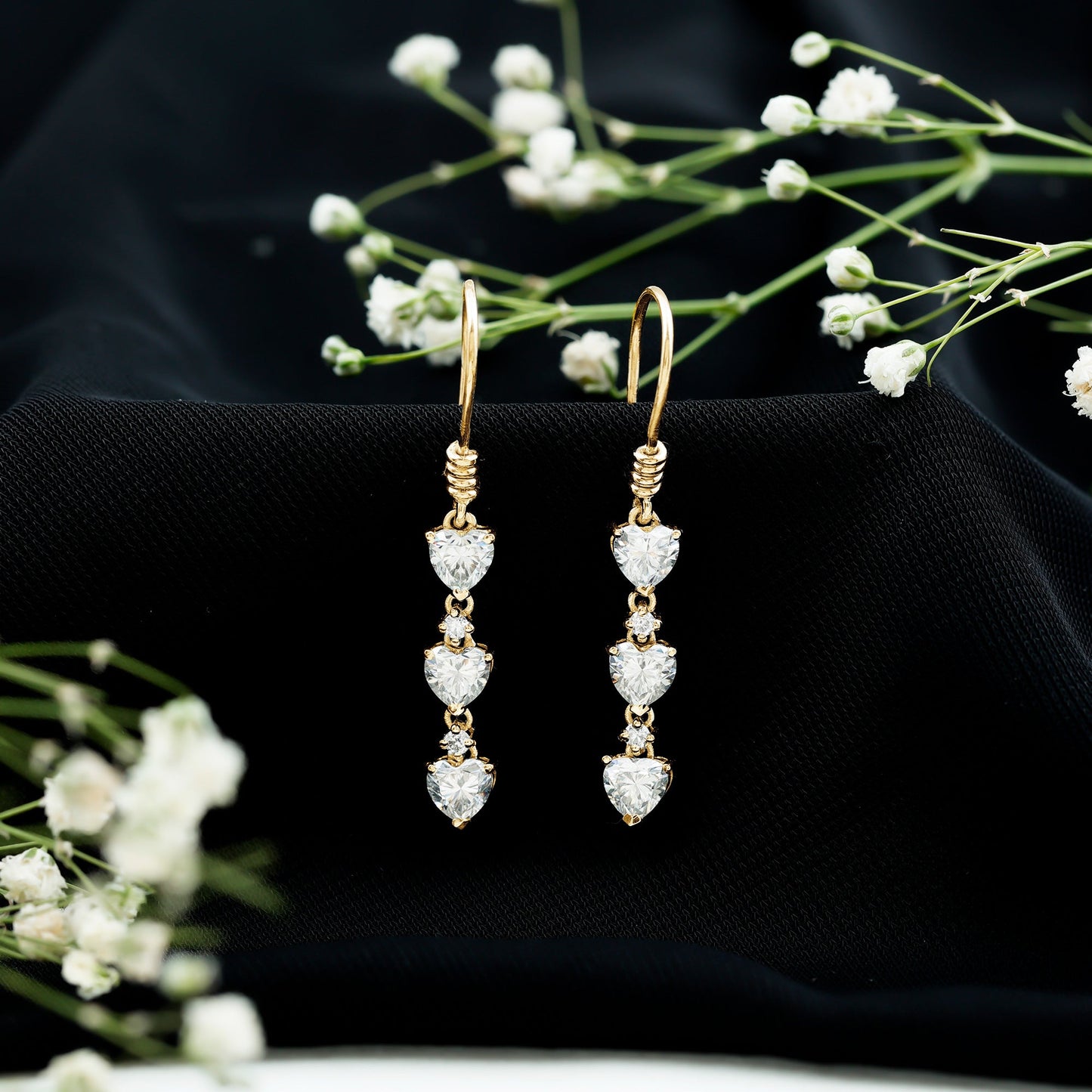 2 CT Heart and Round Shape Moissanite Dangle Earrings