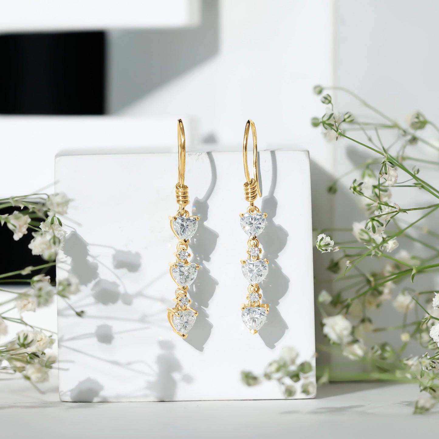 2 CT Heart and Round Shape Moissanite Dangle Earrings
