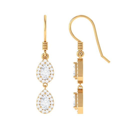 1 CT Pear and Round Cut Moissanite Dangle Earrings