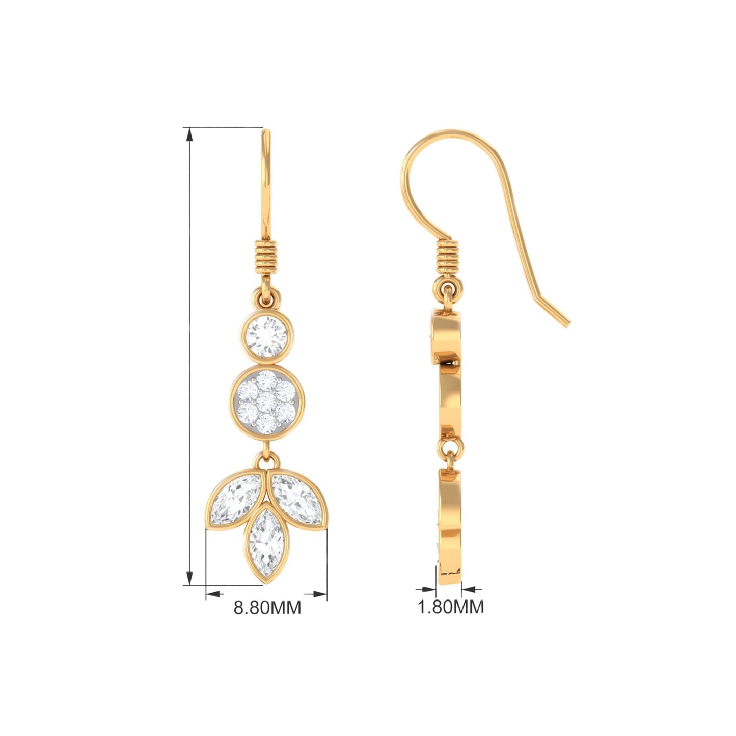 1.75 CT Marquise and Round Cut Moissanite Leaf Dangle Earrings