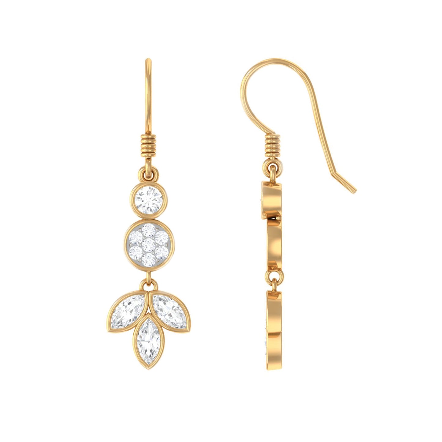 1.75 CT Marquise and Round Cut Moissanite Leaf Dangle Earrings