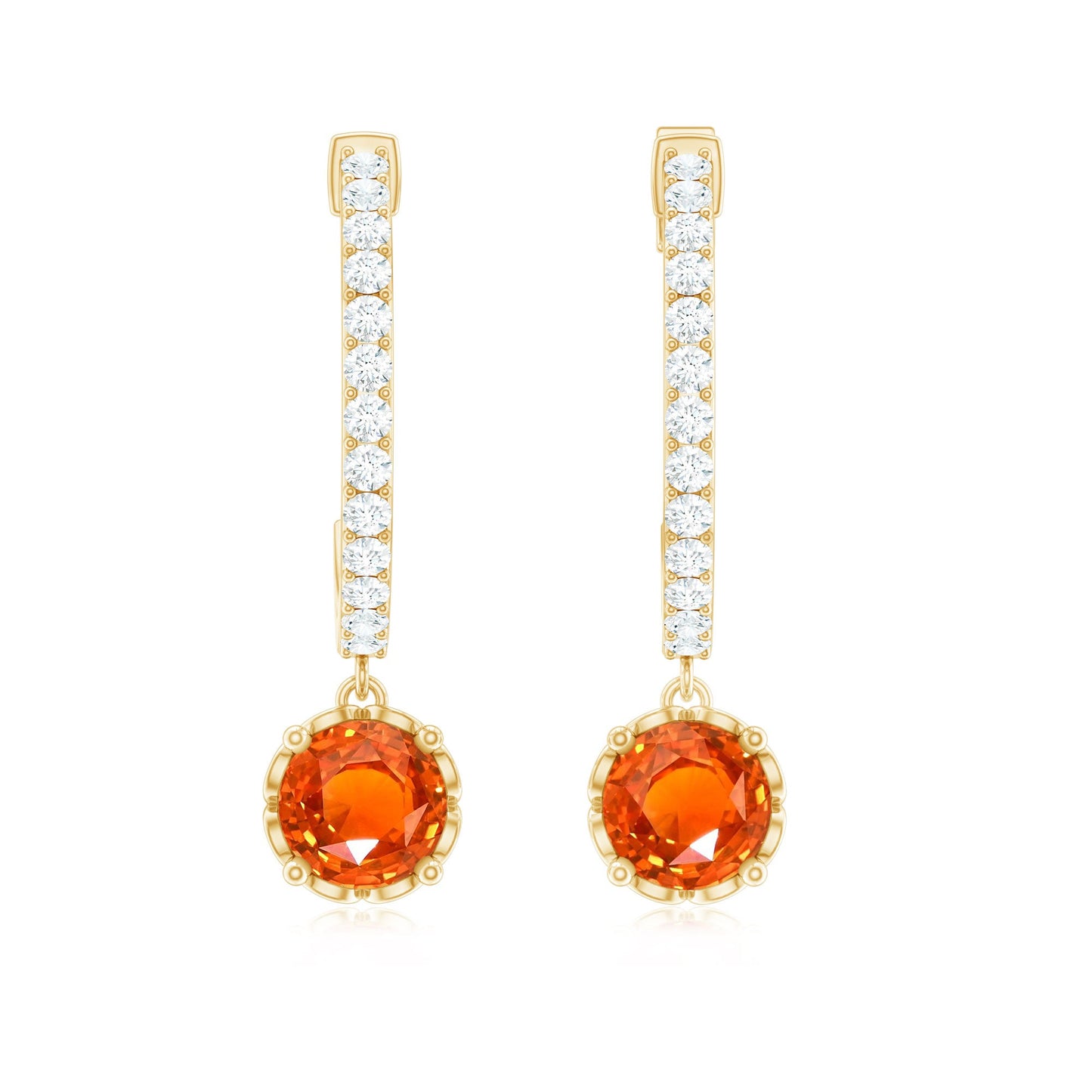 Lab Created Orange Sapphire and Diamond Hoop Drop Earrings
