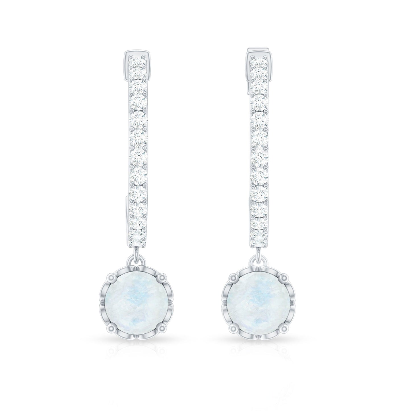Natural Moonstone Drop Earrings with Diamond Hoop