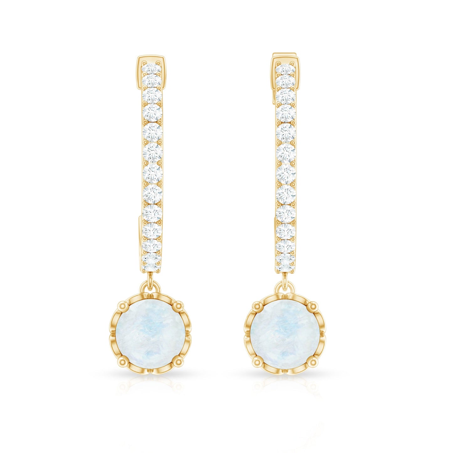 Natural Moonstone Drop Earrings with Diamond Hoop