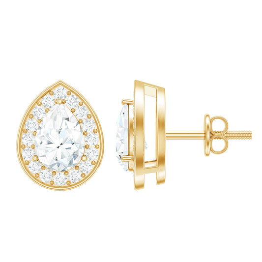 Pear Shape Lab Grown Diamond Classic Halo Stud Earrings