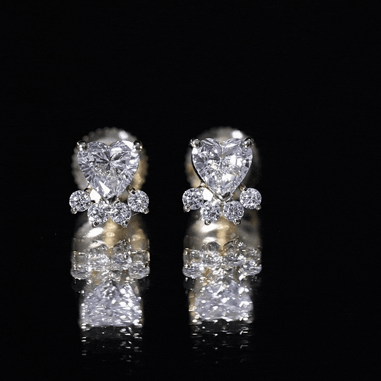 Natural Heart Shaped Diamond Dog Paw Stud Earrings