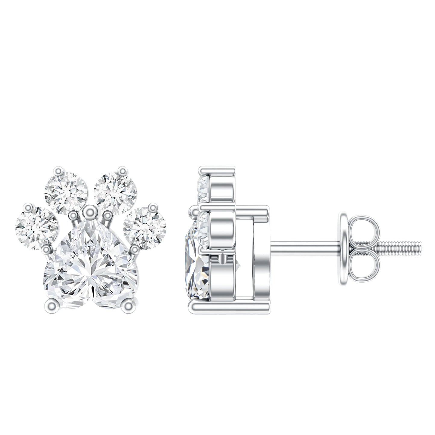 Natural Heart Shaped Diamond Dog Paw Stud Earrings