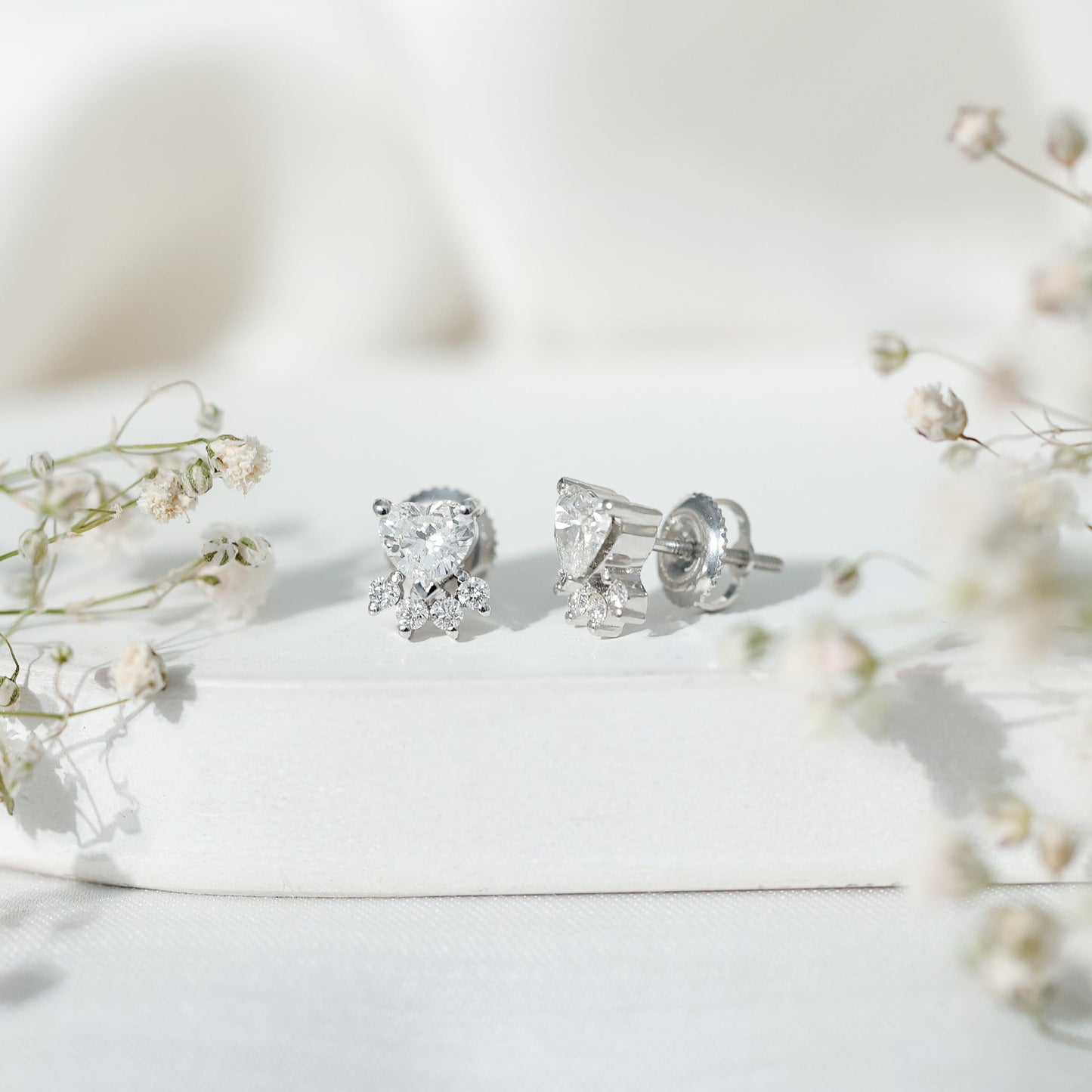 Natural Heart Shaped Diamond Dog Paw Stud Earrings