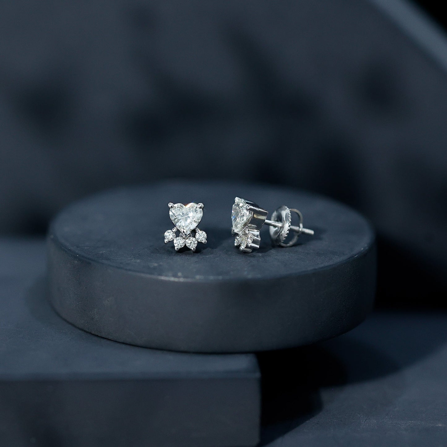 Natural Heart Shaped Diamond Dog Paw Stud Earrings