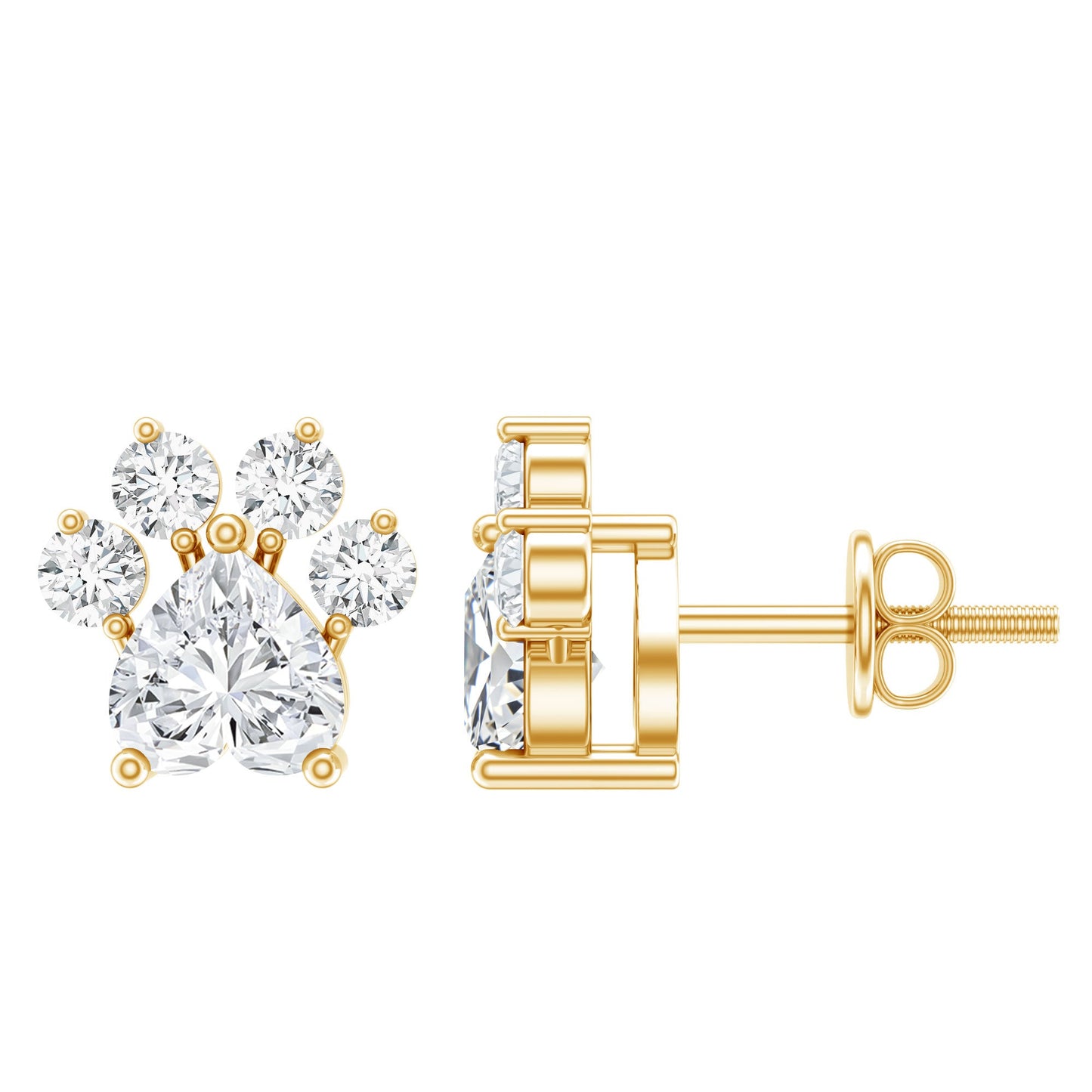 Natural Heart Shaped Diamond Dog Paw Stud Earrings