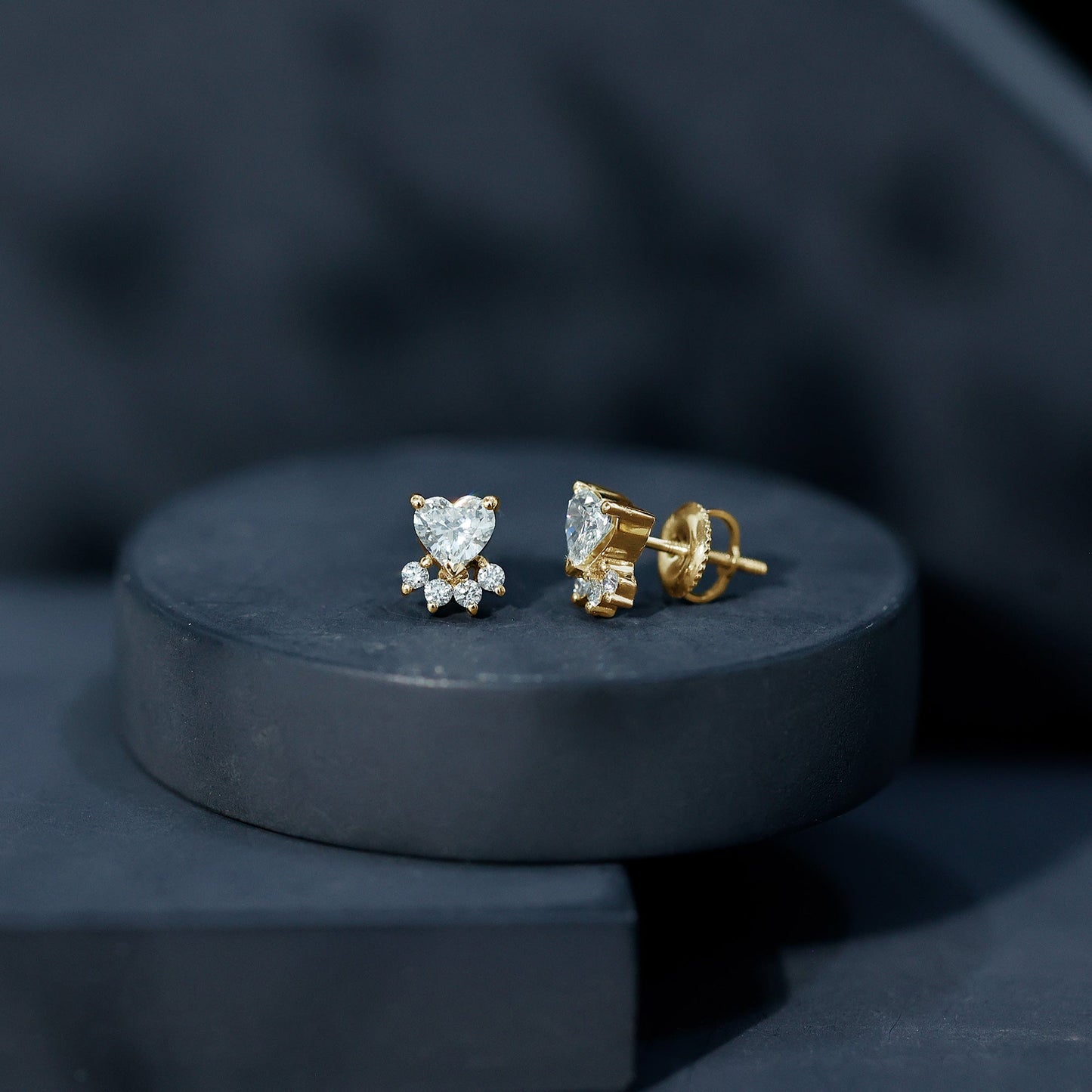 Natural Heart Shaped Diamond Dog Paw Stud Earrings