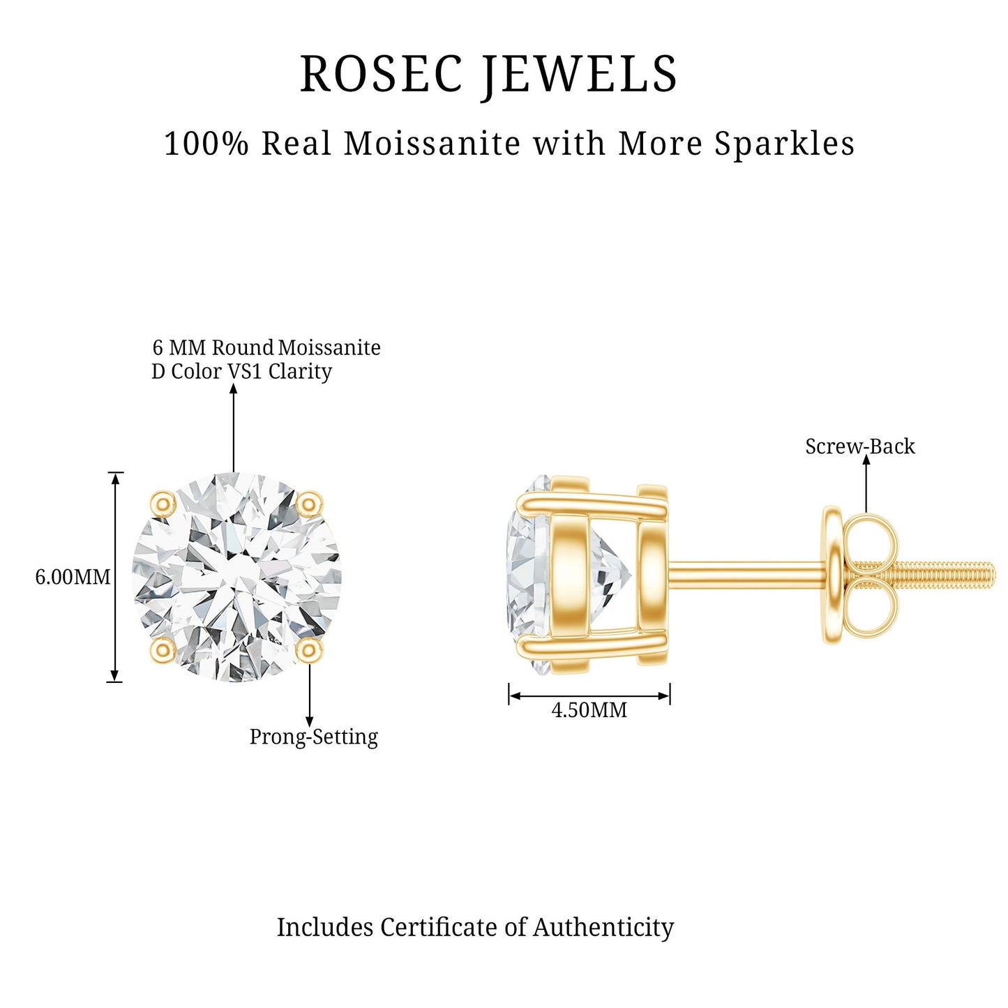 1.50 CT Moissanite Solitaire Stud Earrings
