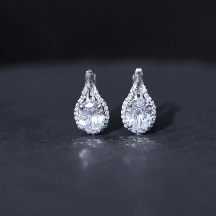 Oval Shaped 6X8 MM Moissanite Designer Earrings in Silver