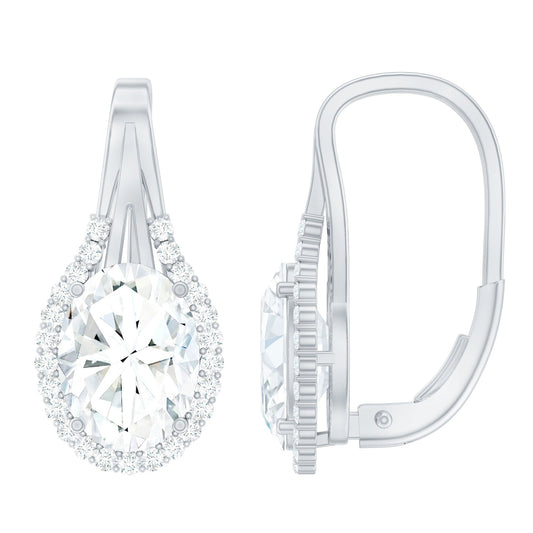 Oval Shaped 6X8 MM Moissanite Designer Earrings in Silver