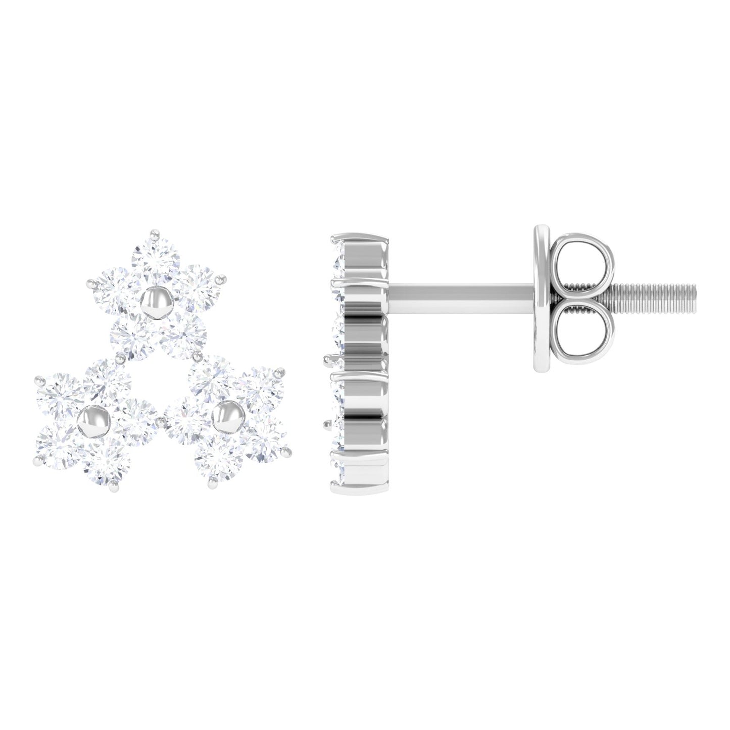 1/2 CT Round Cut Diamond Cluster Floral Stud Earring