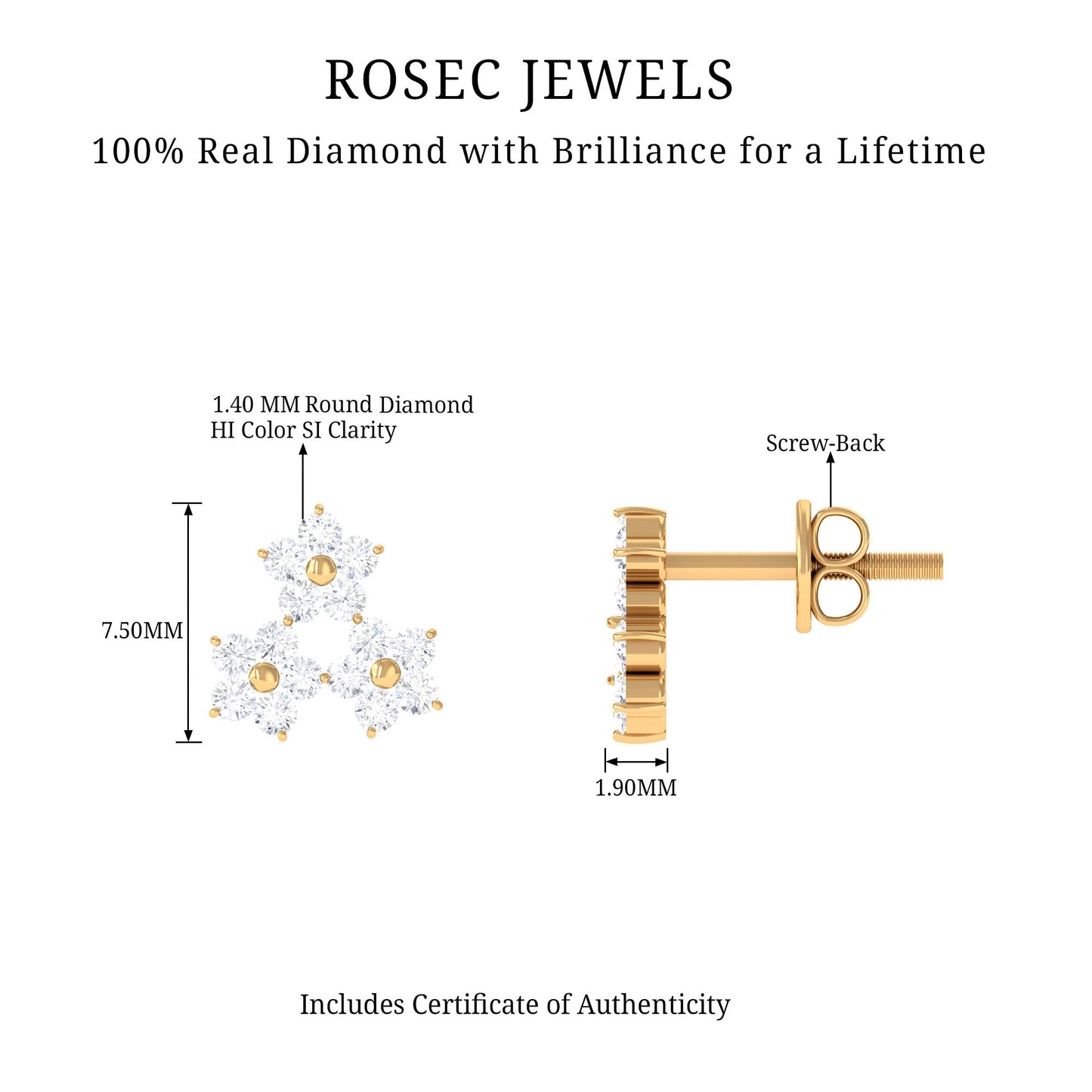 1/2 CT Round Cut Diamond Cluster Floral Stud Earring