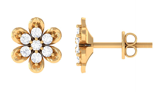 Brilliant Cut Diamond Flower Stud Earrings with Screw Back