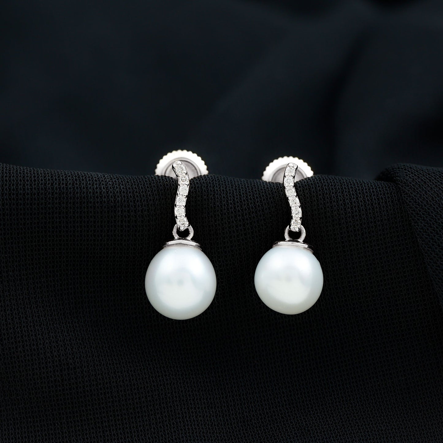 8MM Freshwater Pearl Drop Earrings with Diamond