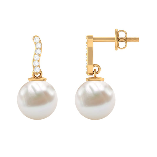 8MM Freshwater Pearl Drop Earrings with Diamond