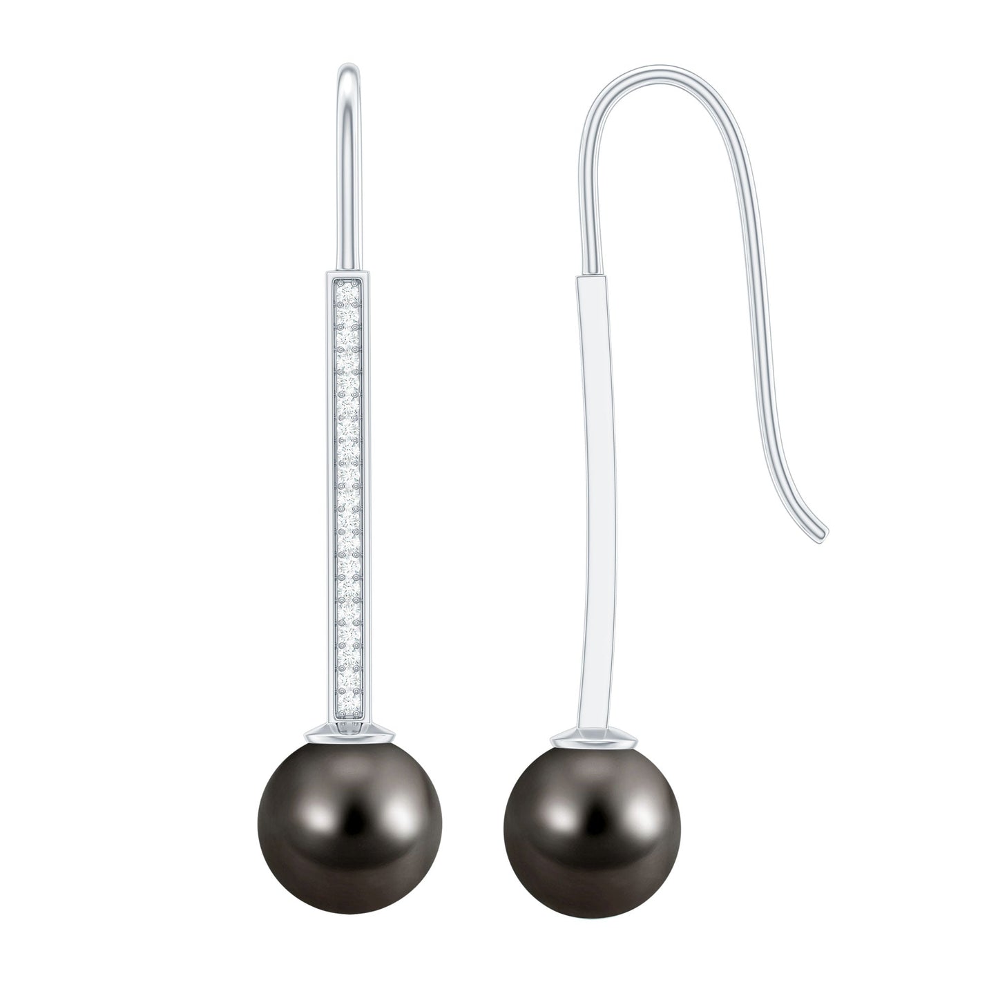 Genuine 16 CT Tahitian Black Pearl and Diamond Dangle Drop Earrings