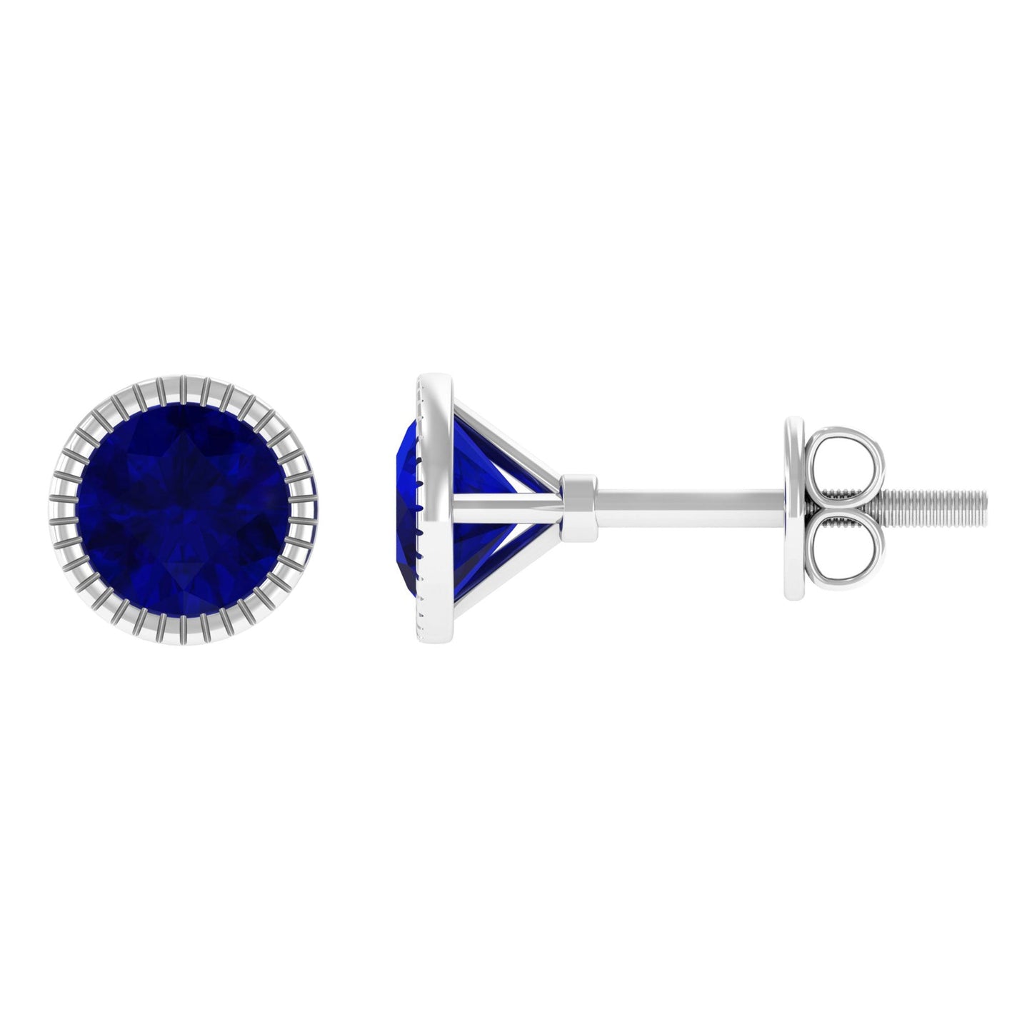 5 MM Round Blue Sapphire Solitaire Stud Earrings in Bezel Setting