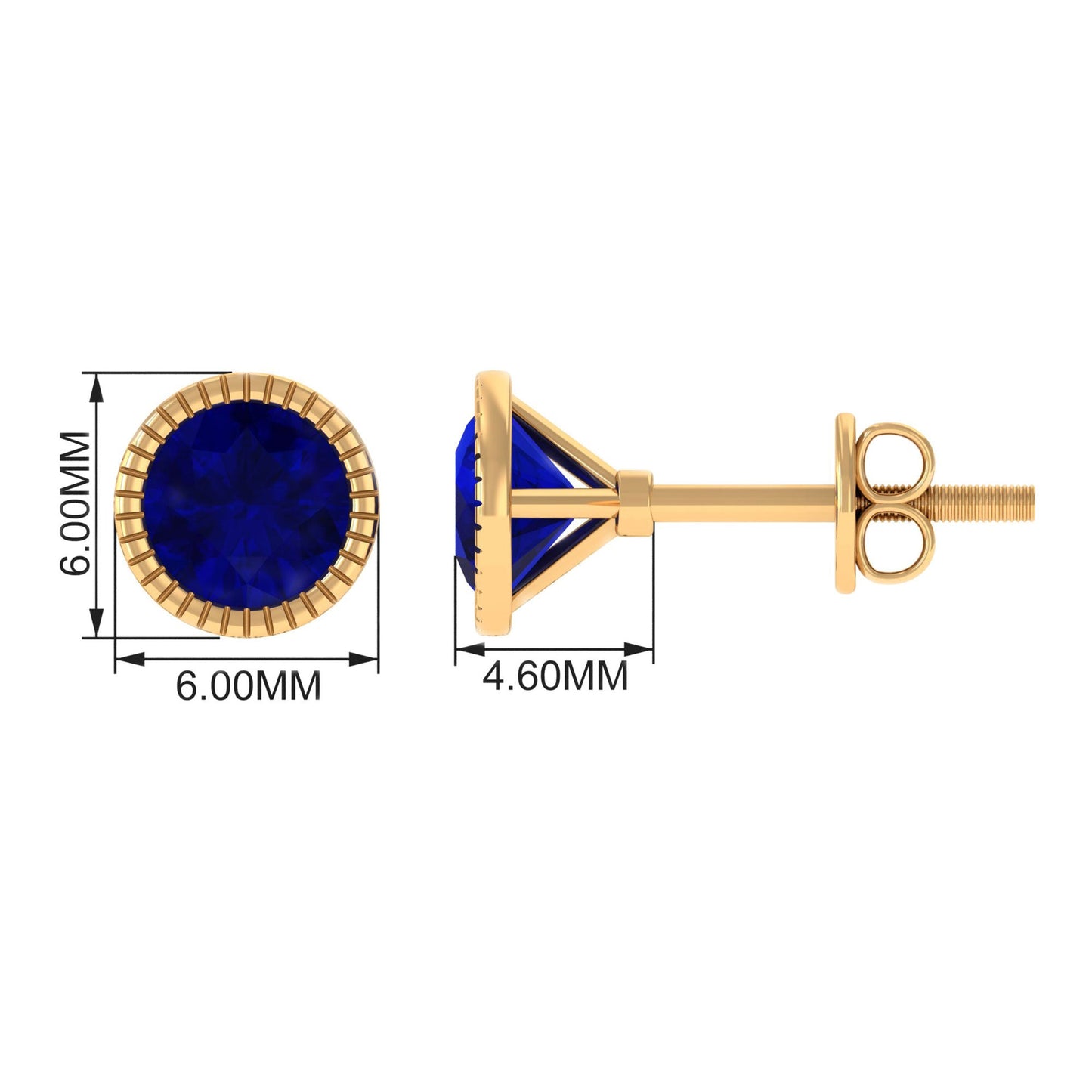 5 MM Round Blue Sapphire Solitaire Stud Earrings in Bezel Setting