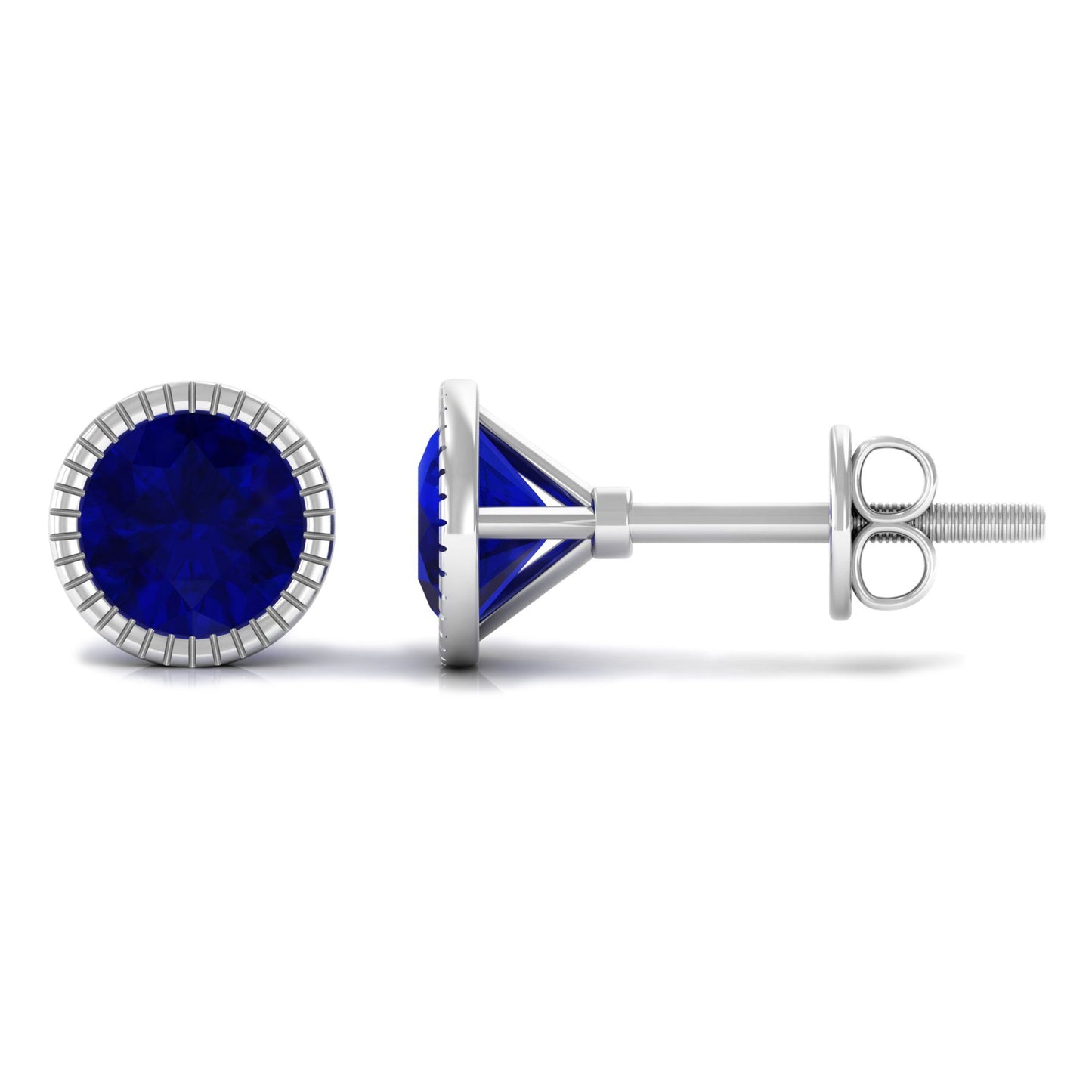 5 MM Round Blue Sapphire Solitaire Stud Earrings in Bezel Setting