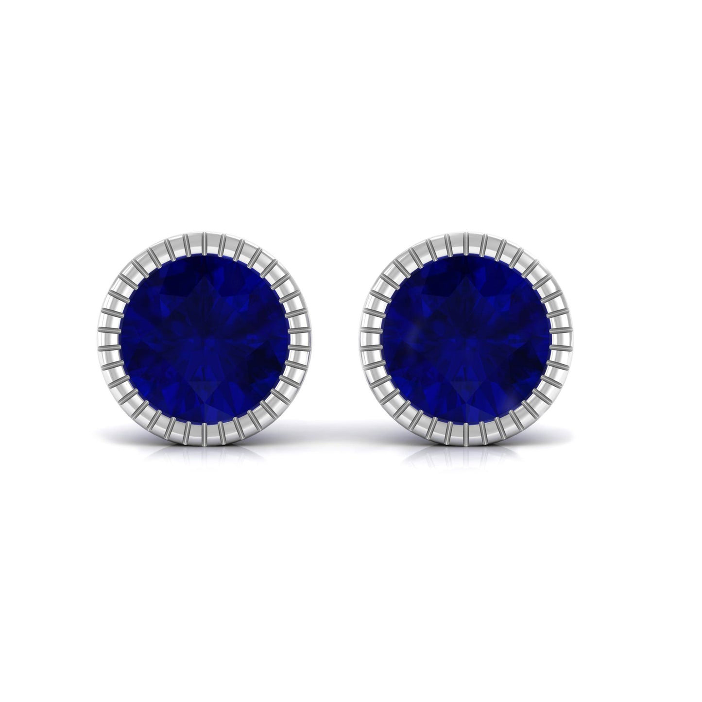 5 MM Round Blue Sapphire Solitaire Stud Earrings in Bezel Setting