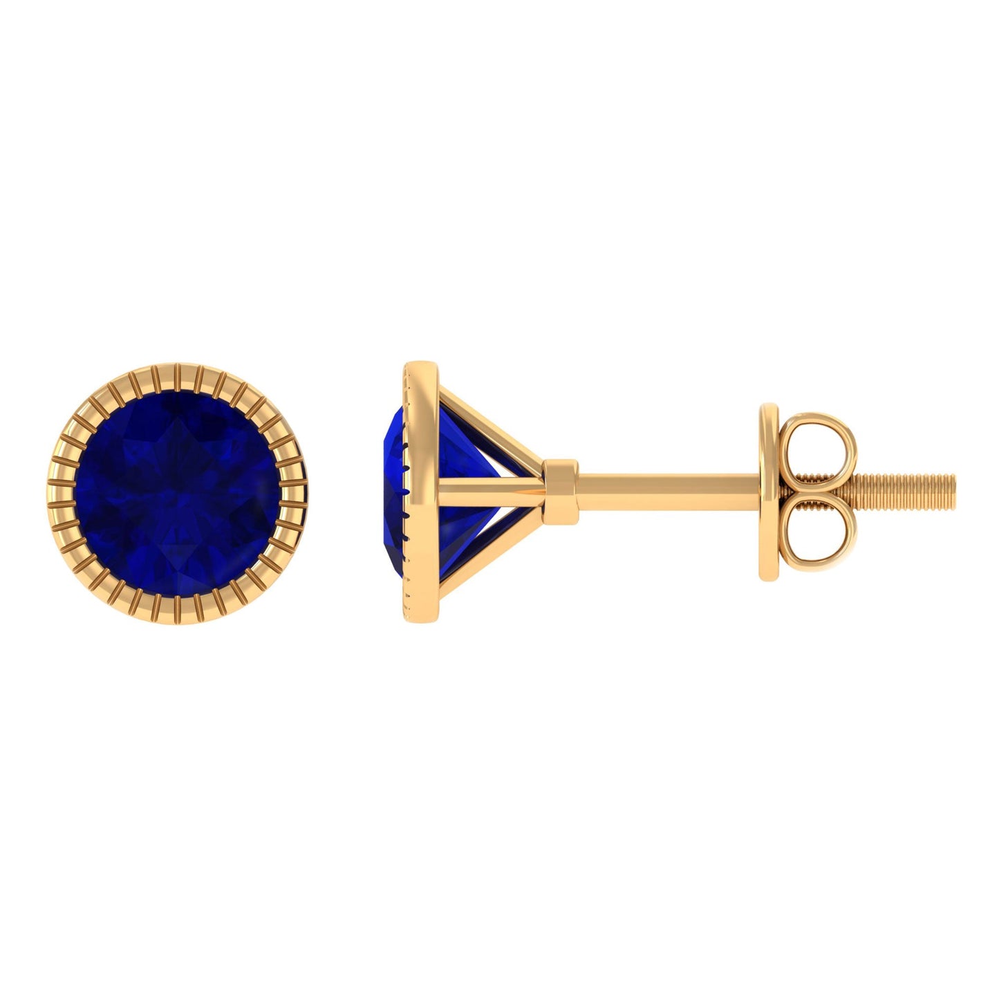 5 MM Round Blue Sapphire Solitaire Stud Earrings in Bezel Setting