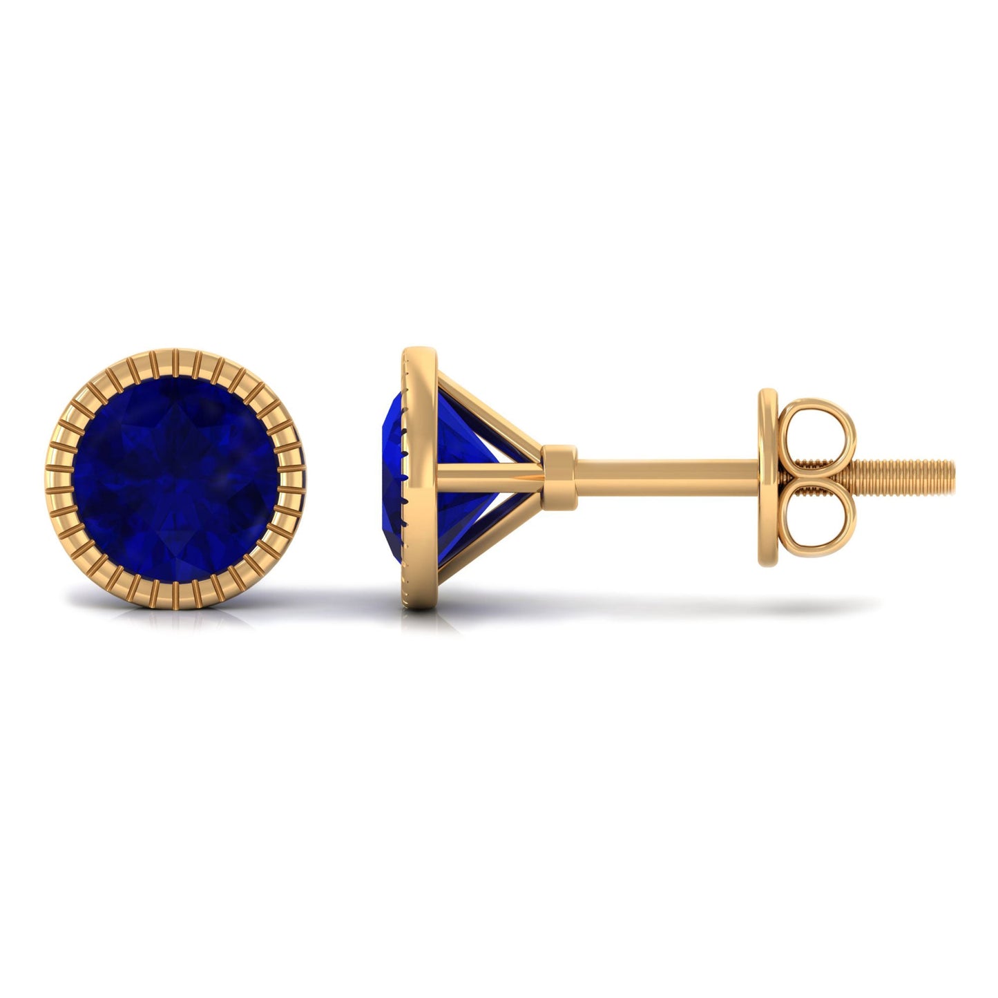 5 MM Round Blue Sapphire Solitaire Stud Earrings in Bezel Setting
