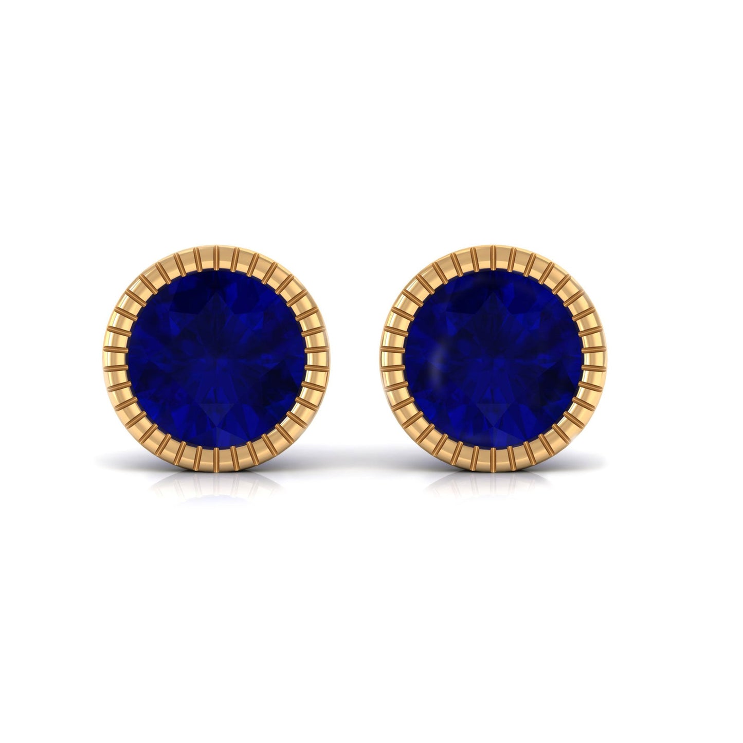 5 MM Round Blue Sapphire Solitaire Stud Earrings in Bezel Setting