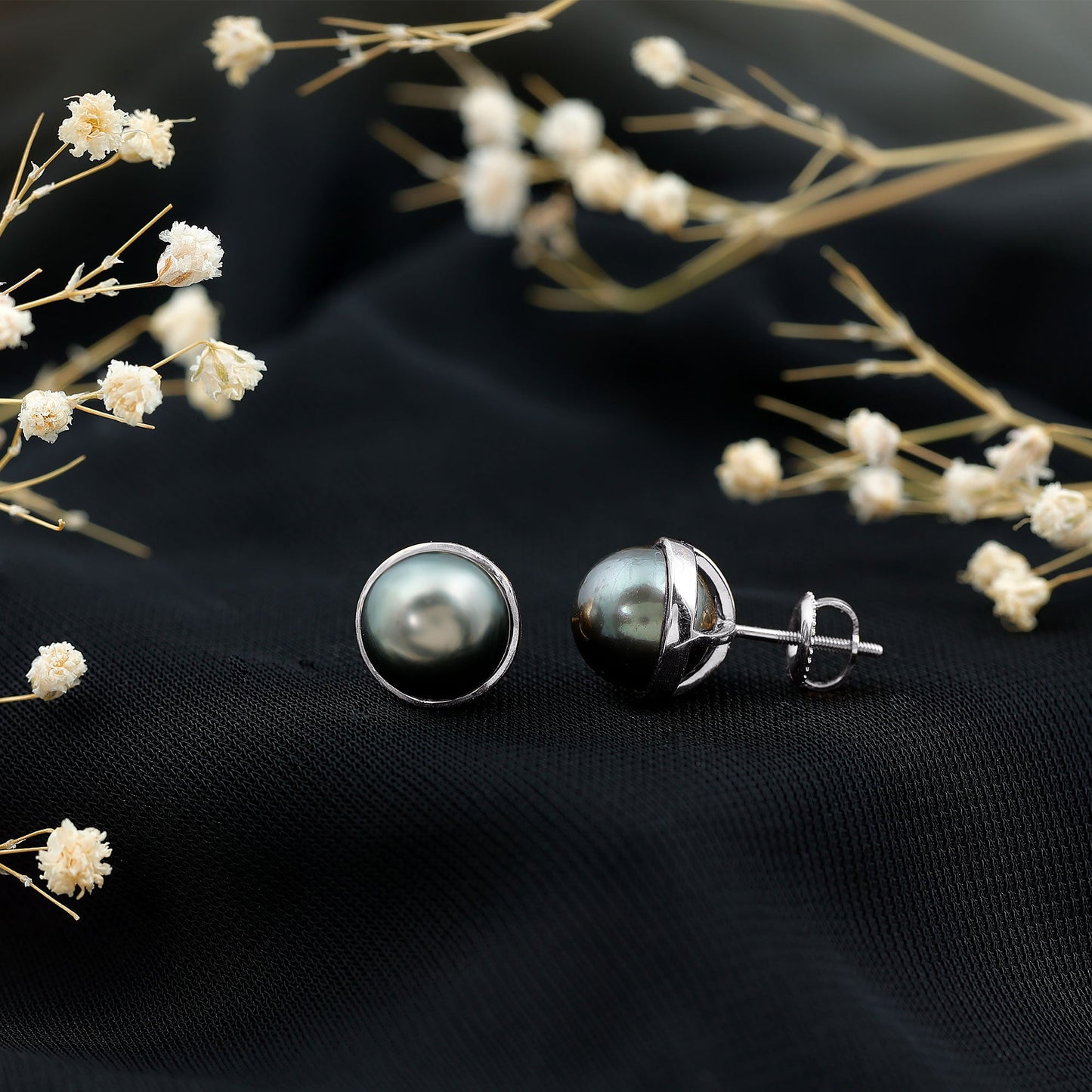 Genuine 10MM Tahitian Black Pearl Stud Earring With Certificate