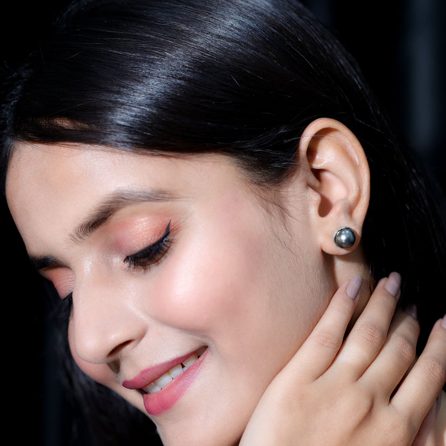 Genuine 10MM Tahitian Black Pearl Stud Earring With Certificate