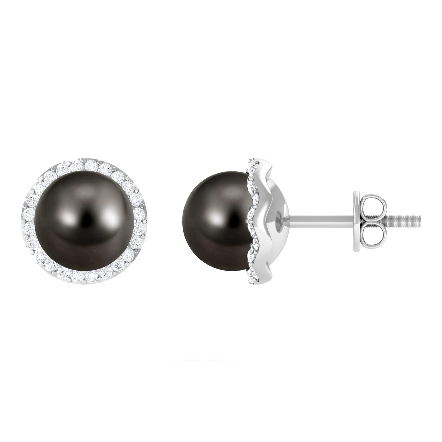 16 CT Black Pearl and Diamond Halo Stud Earrings