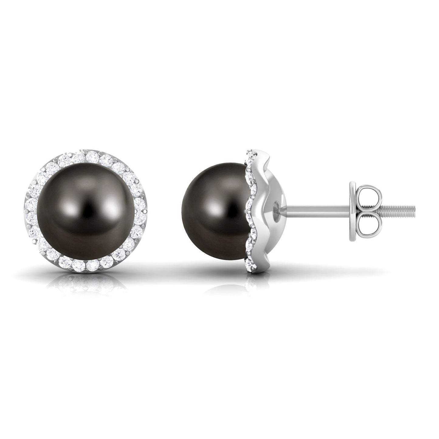 16 CT Black Pearl and Diamond Halo Stud Earrings