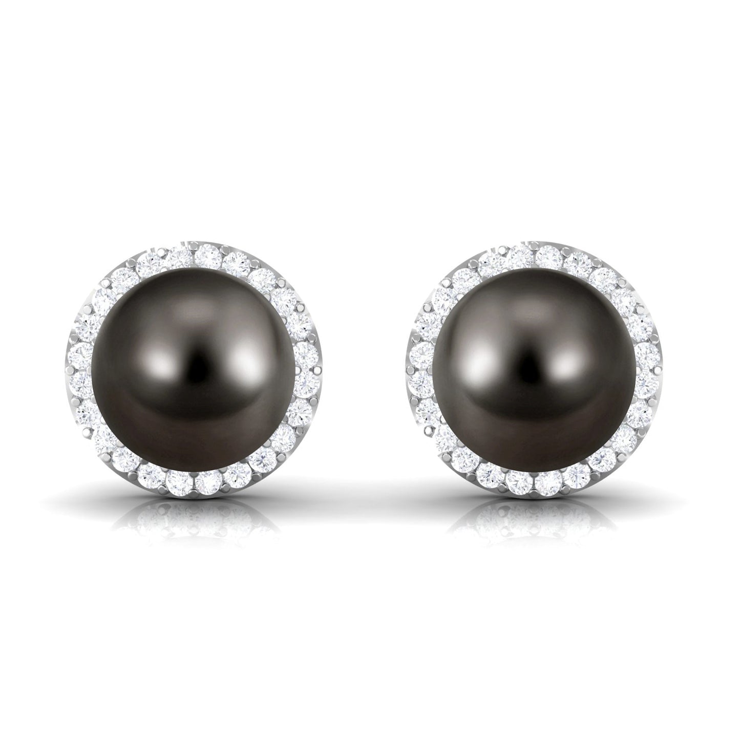 16 CT Black Pearl and Diamond Halo Stud Earrings