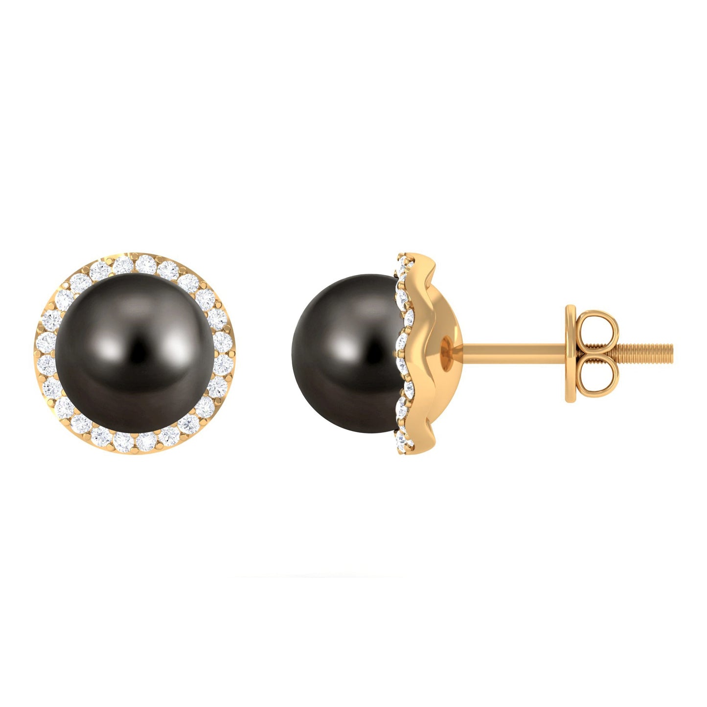 16 CT Black Pearl and Diamond Halo Stud Earrings