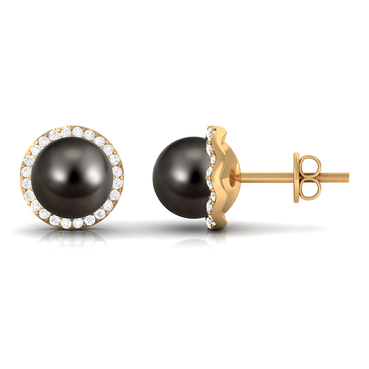 16 CT Black Pearl and Diamond Halo Stud Earrings