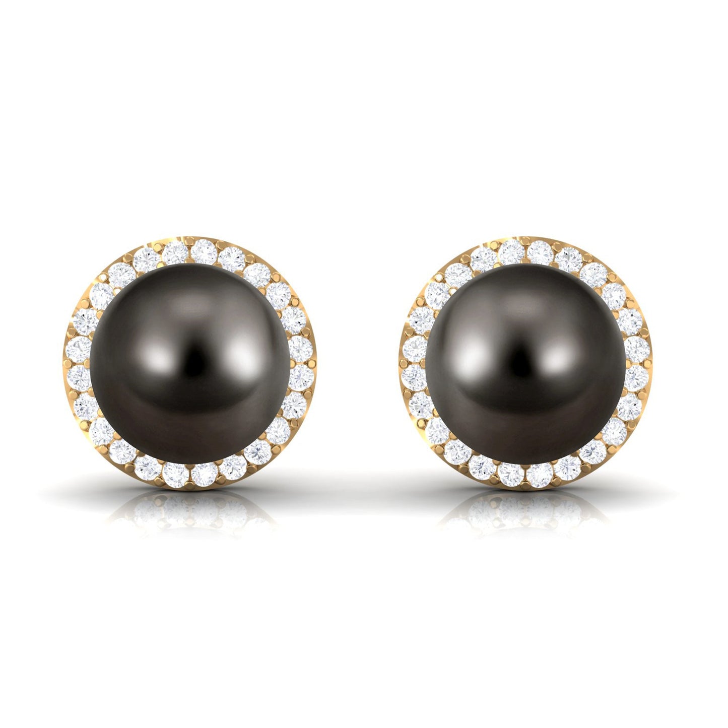 16 CT Black Pearl and Diamond Halo Stud Earrings
