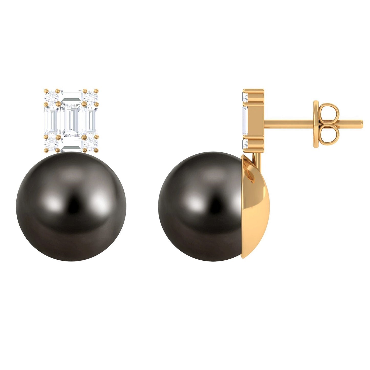 15 Carat Tahitian Black Pearl Stud Earrings with Diamonds