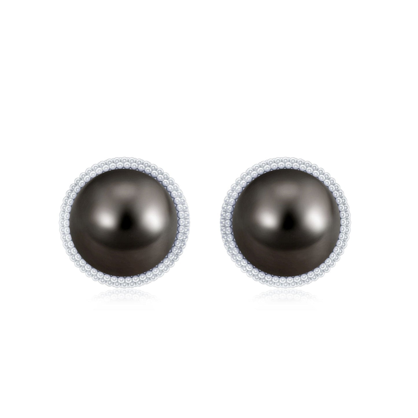 8MM Tahitian Black Pearl Solitaire Stud Earrings with Beaded Detail